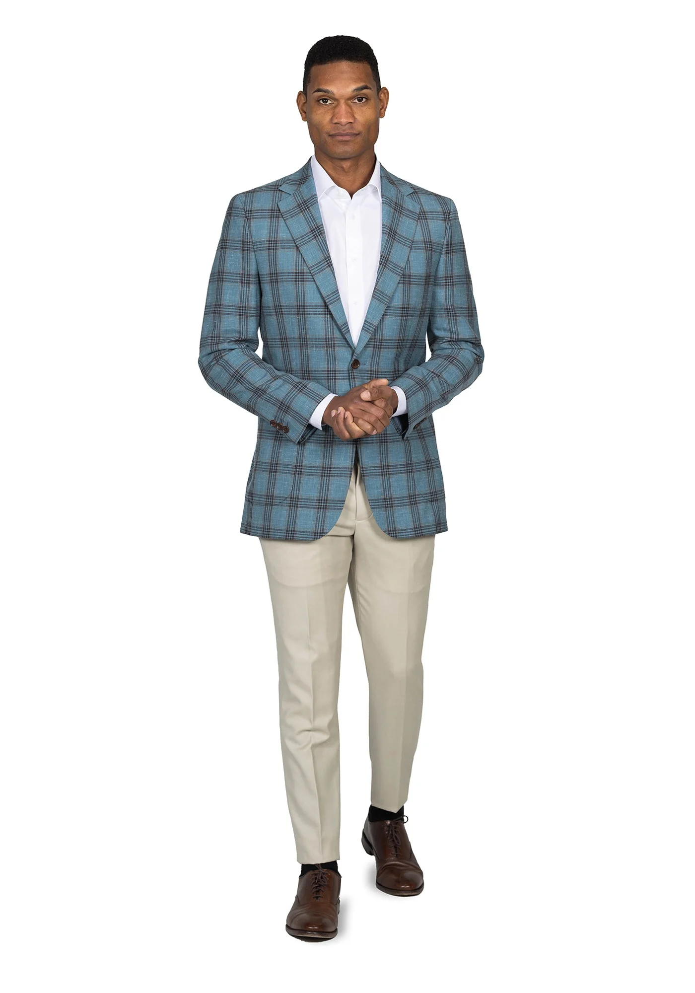 Aqua Blue and Brown Plaid Suit - Image 3