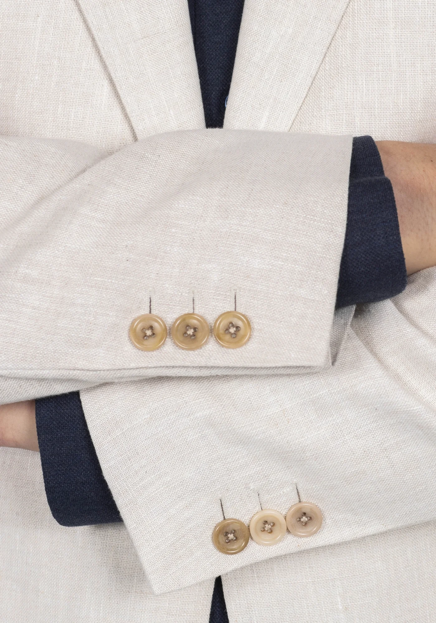 Beige Linen Sharkskin Blazer - Image 3