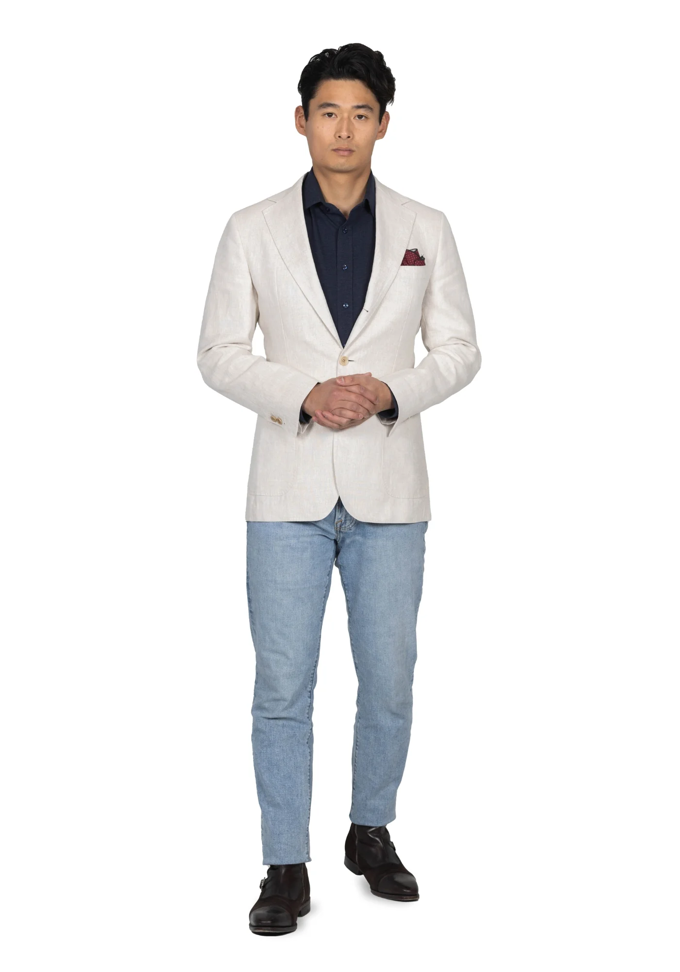 Beige Linen Sharkskin Blazer - Image 5