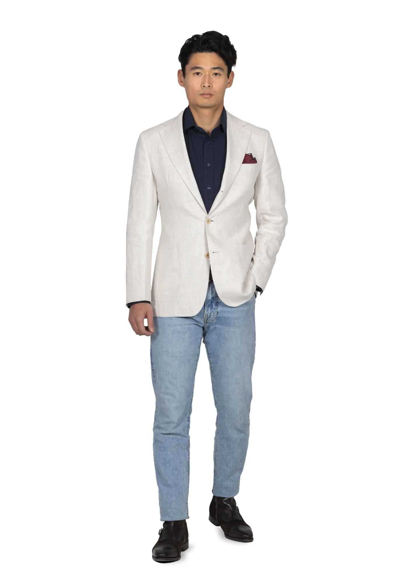 Beige Linen Sharkskin Blazer - Image 6