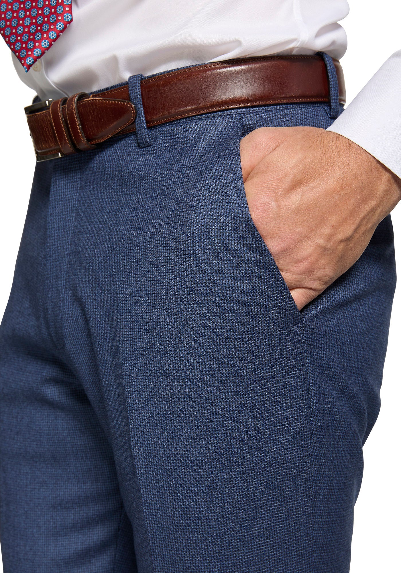 Blue Houndstooth Wool Flannel Dress Pants - Image 2