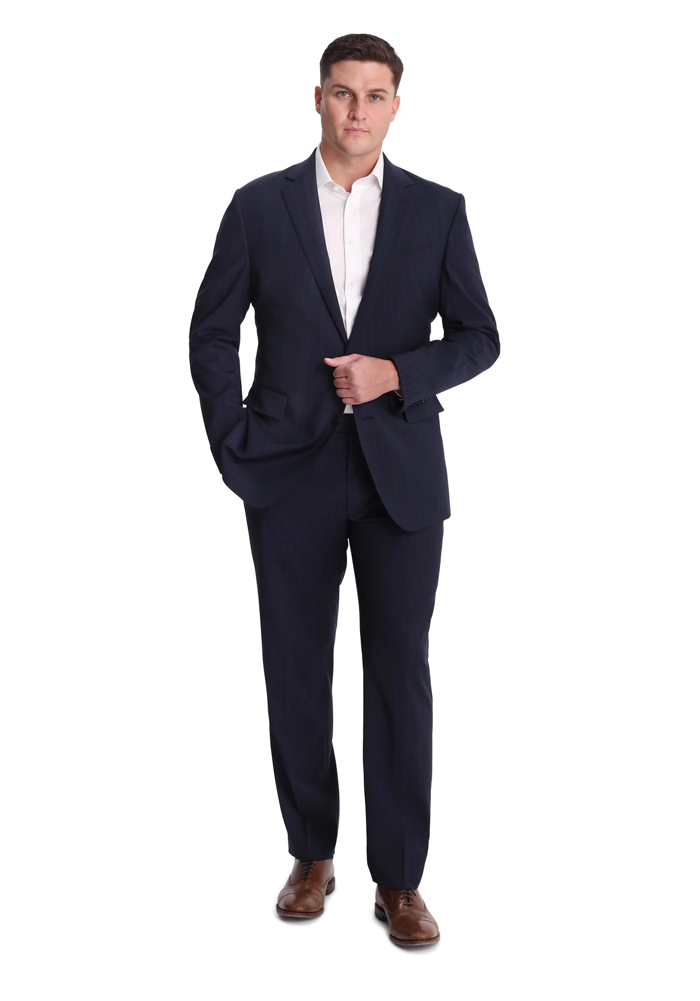 Blue-on-Blue Pinstripe Stretch Fresco Dress Pants - Image 7