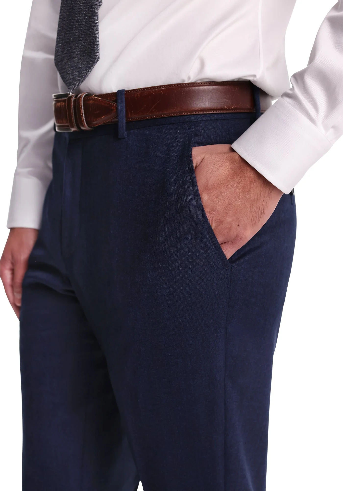 Blue Tick Weave Flannel Dress Pants - Image 2