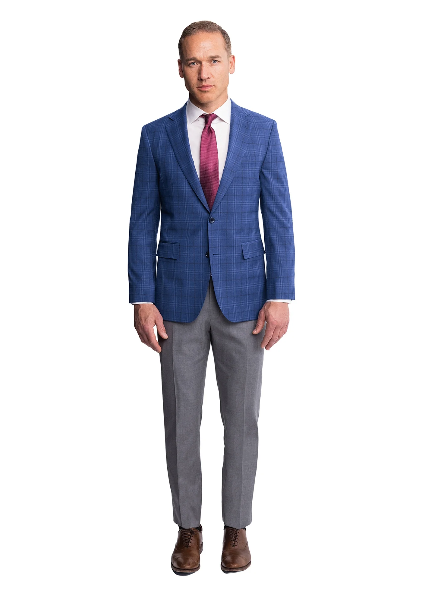 Blue Windowpane Tropical Wool Blazer - Image 2