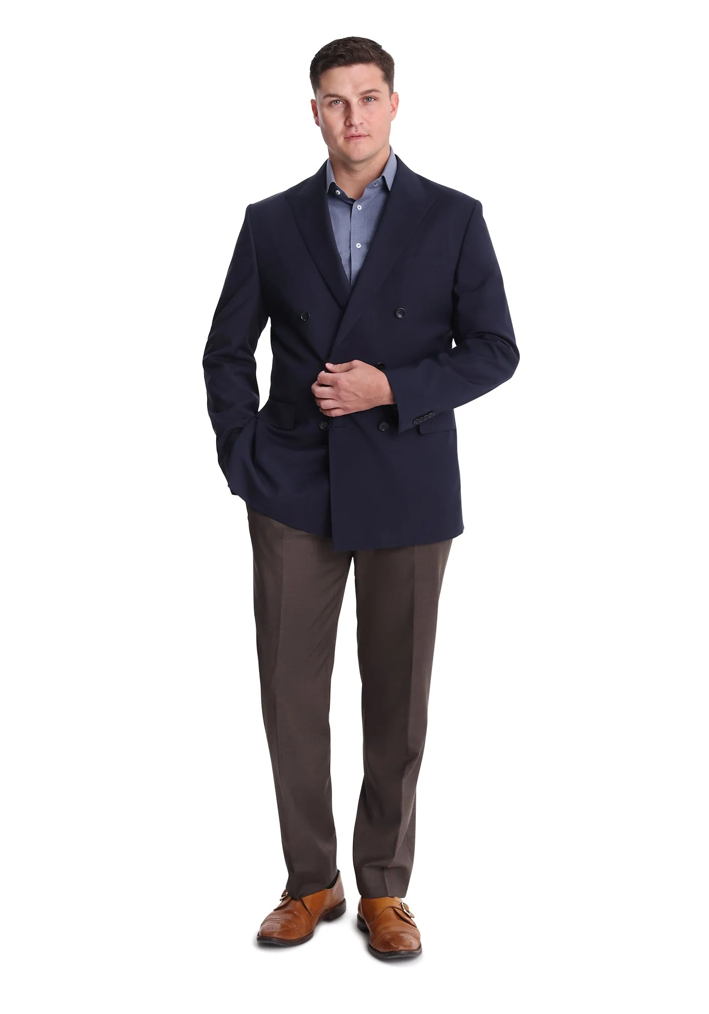 Navy Double Breasted Stretch Fresco Blazer - Image 5