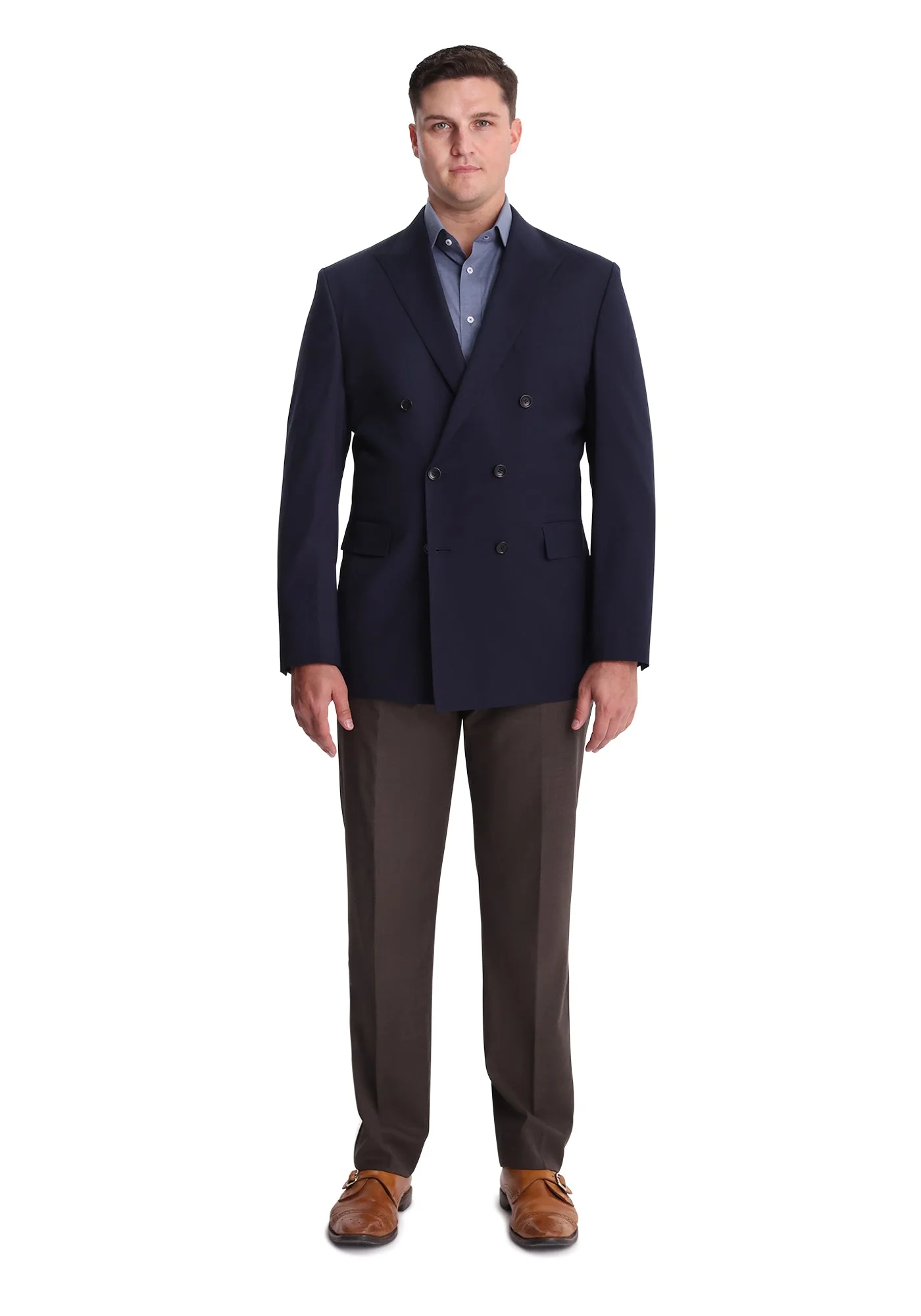 Navy Double Breasted Stretch Fresco Dress Pants - Image 4