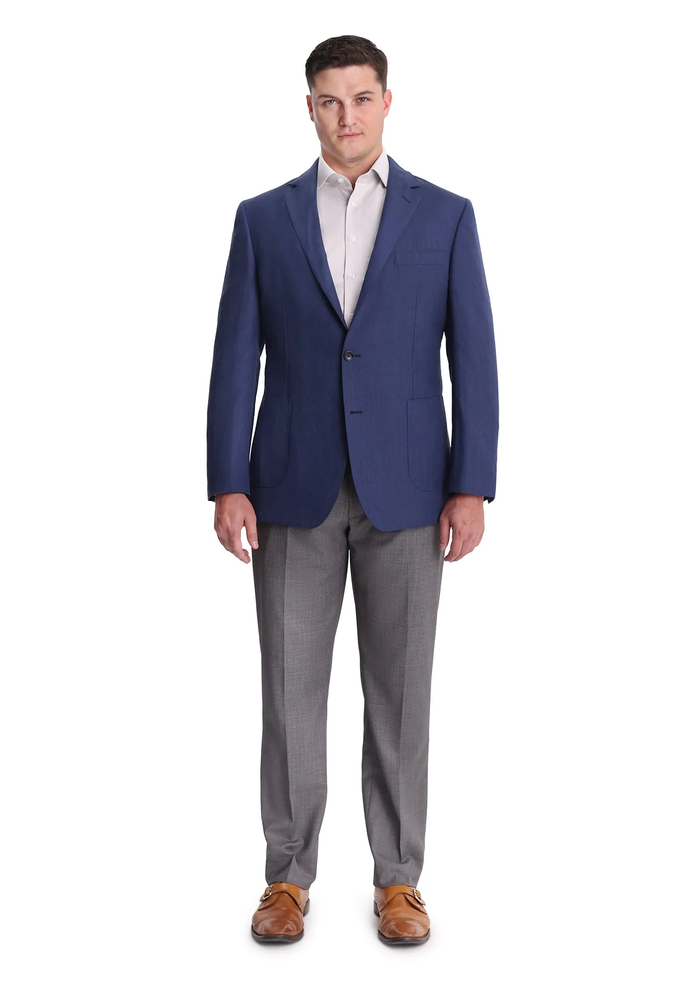 Navy Wool Silk Linen Blend Blazer
