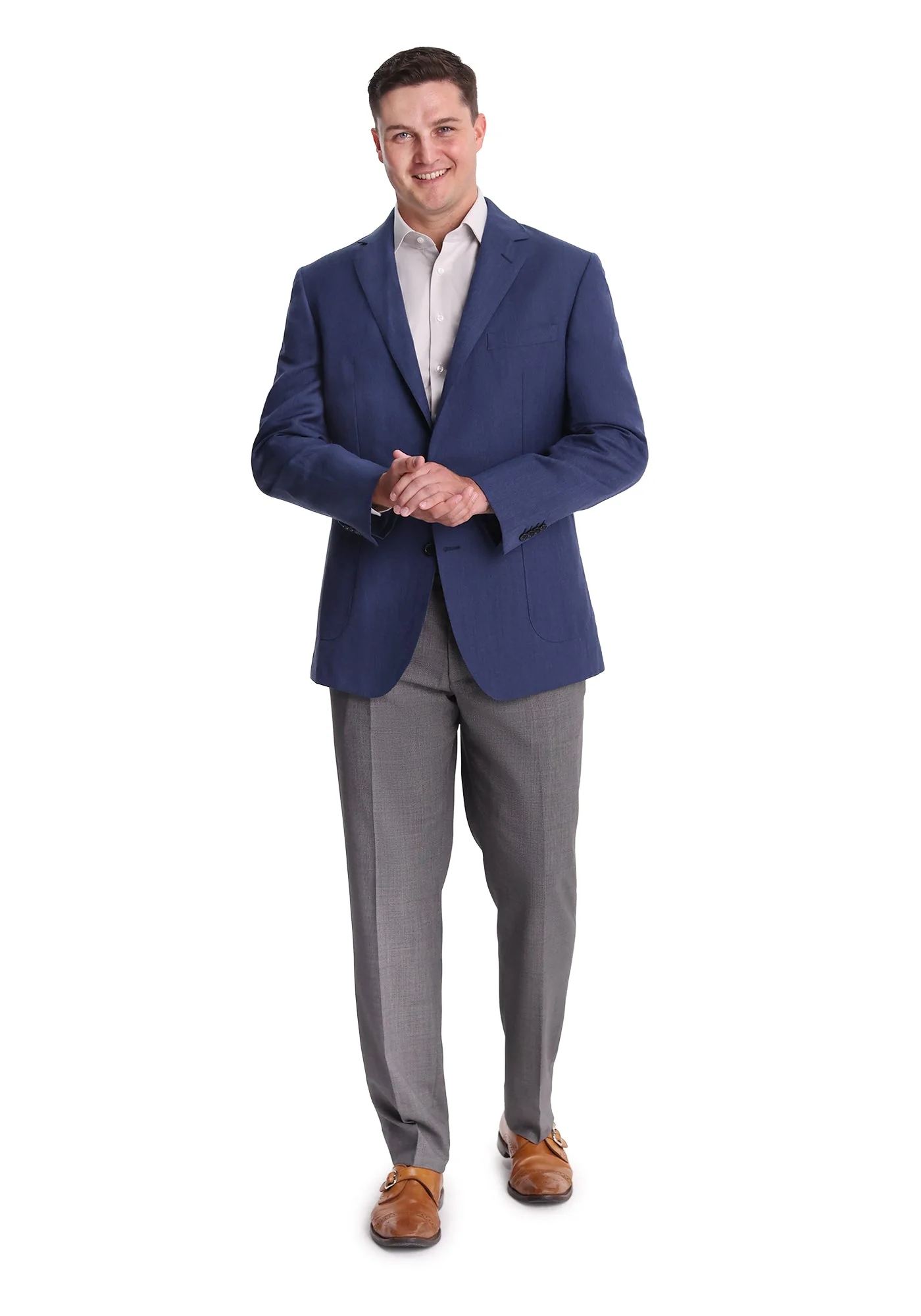 Navy Wool Silk Linen Blend Blazer - Image 2