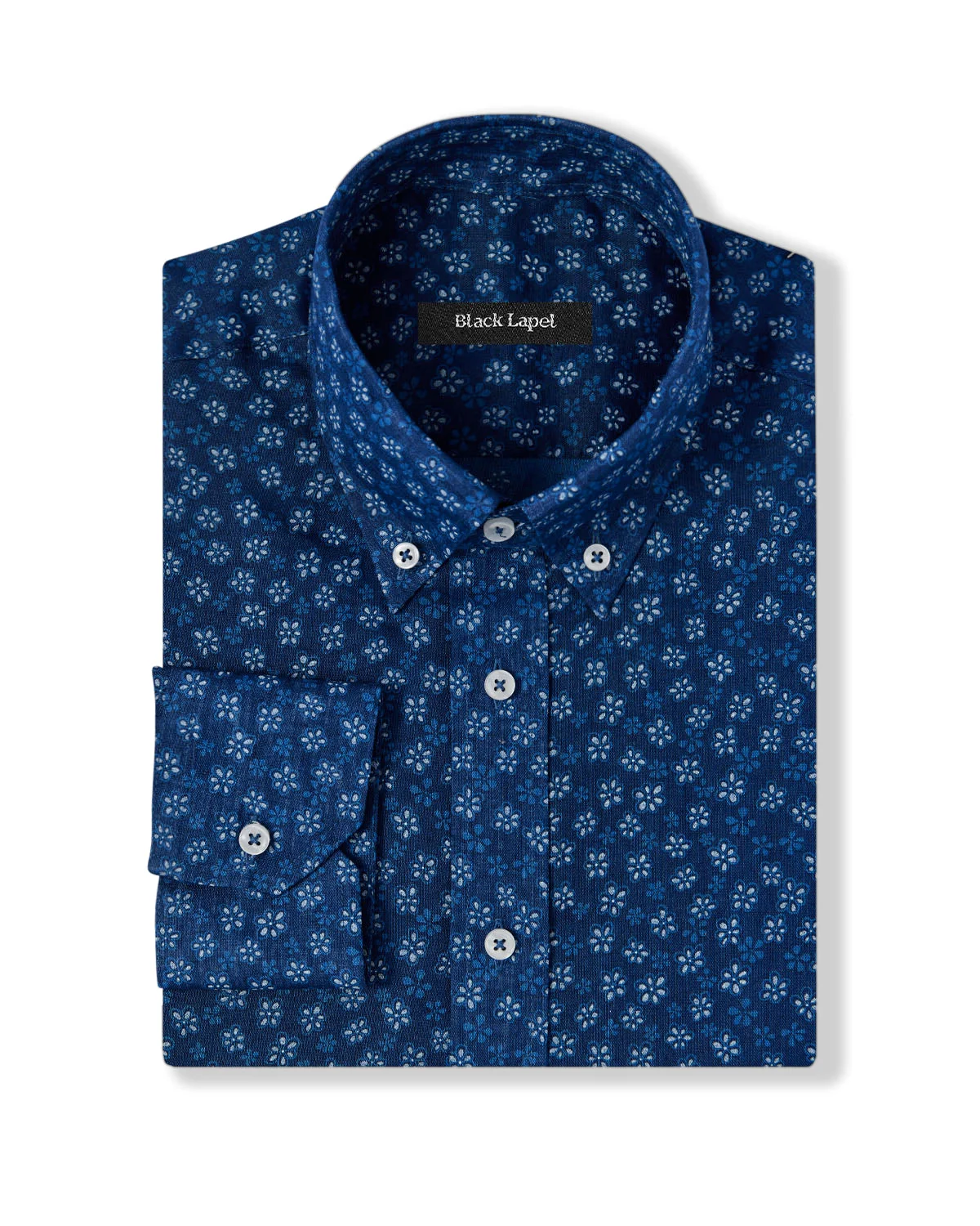 Retro Navy Floral Print Dress Shirt