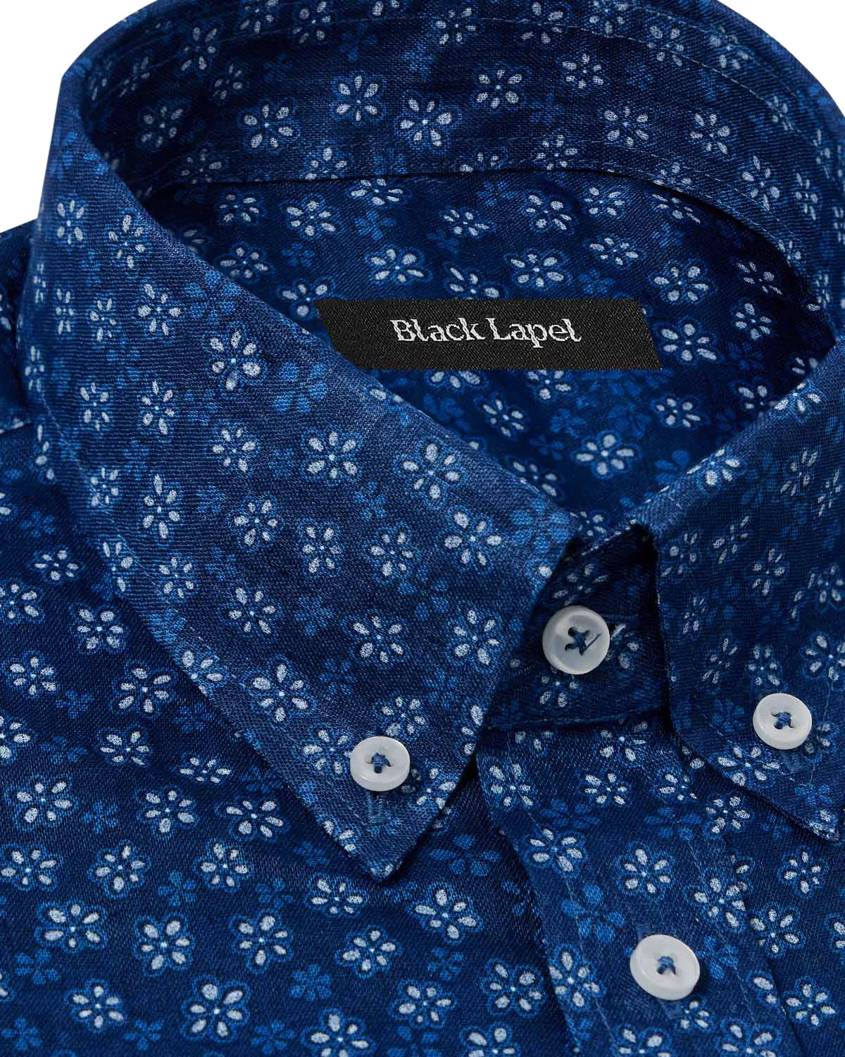 Retro Navy Floral Print Dress Shirt - Image 2