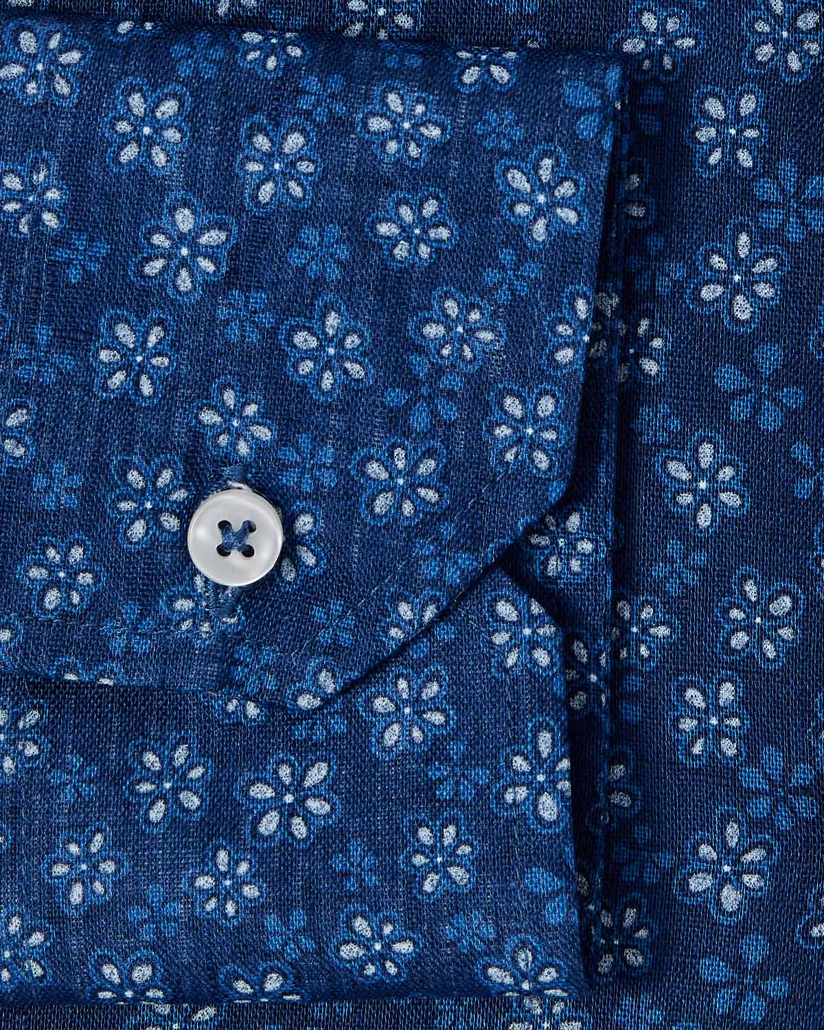Retro Navy Floral Print Dress Shirt - Image 3
