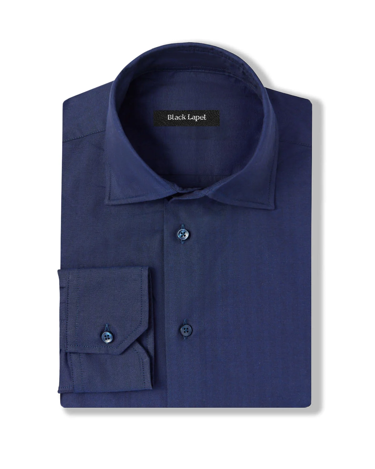 Solid Navy Herringbone Dress Shirt