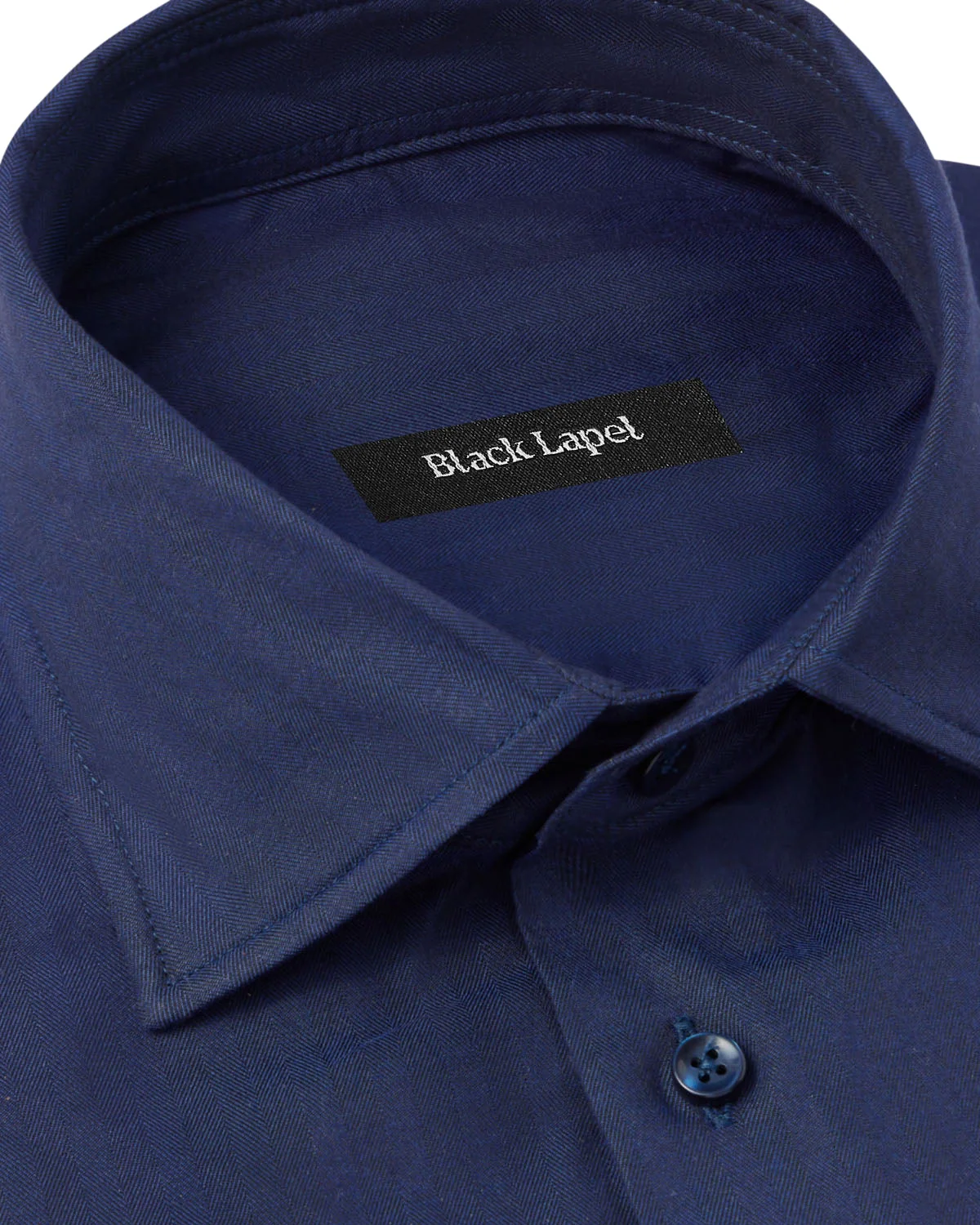 Solid Navy Herringbone Dress Shirt - Image 2