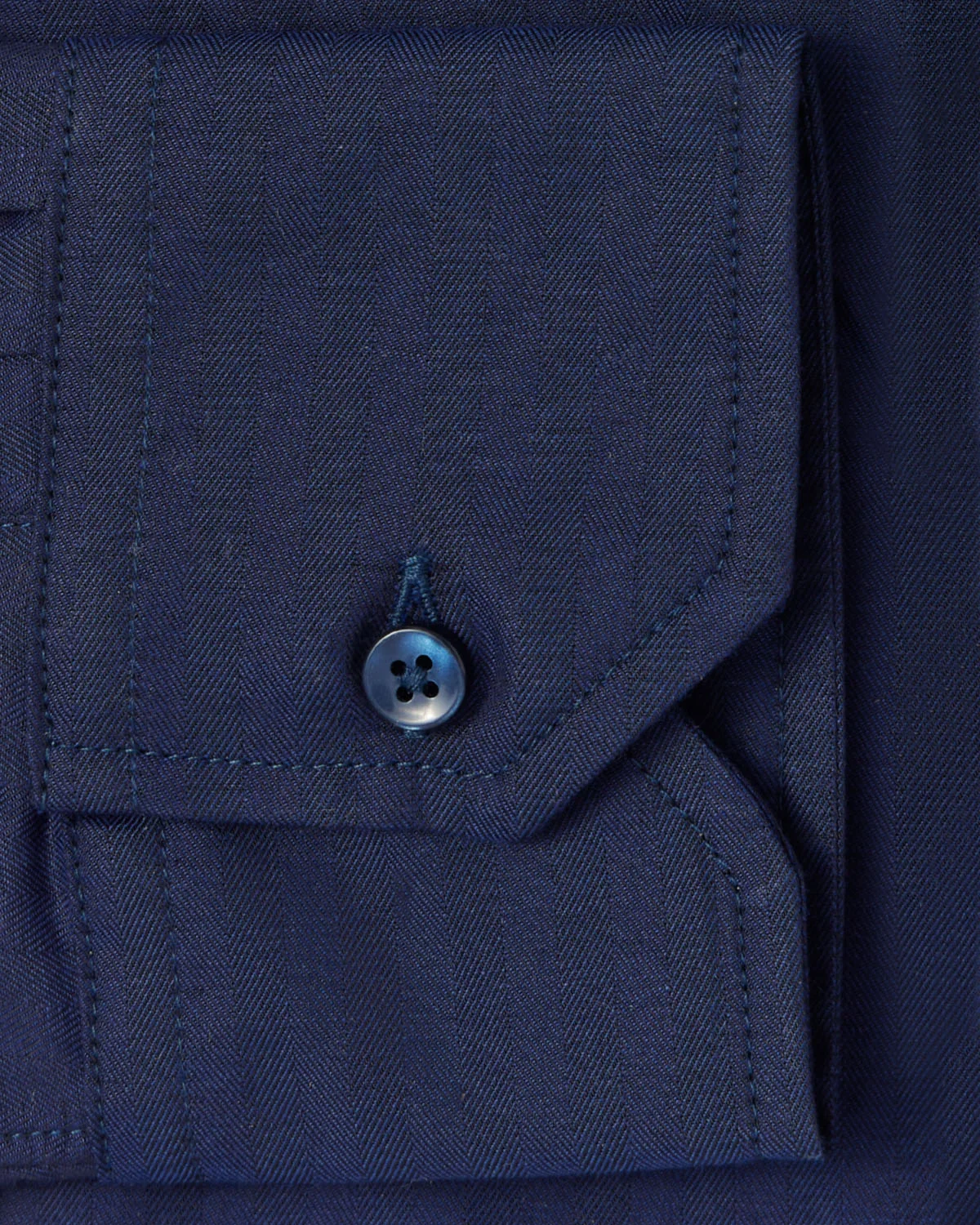 Solid Navy Herringbone Dress Shirt - Image 3